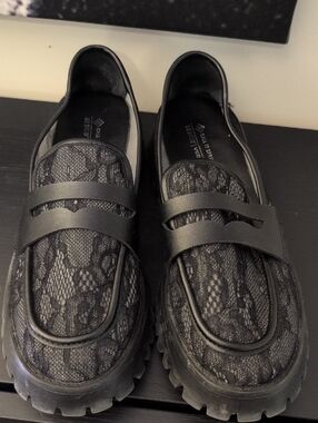Call It Spring Black Lace Penny Loafers